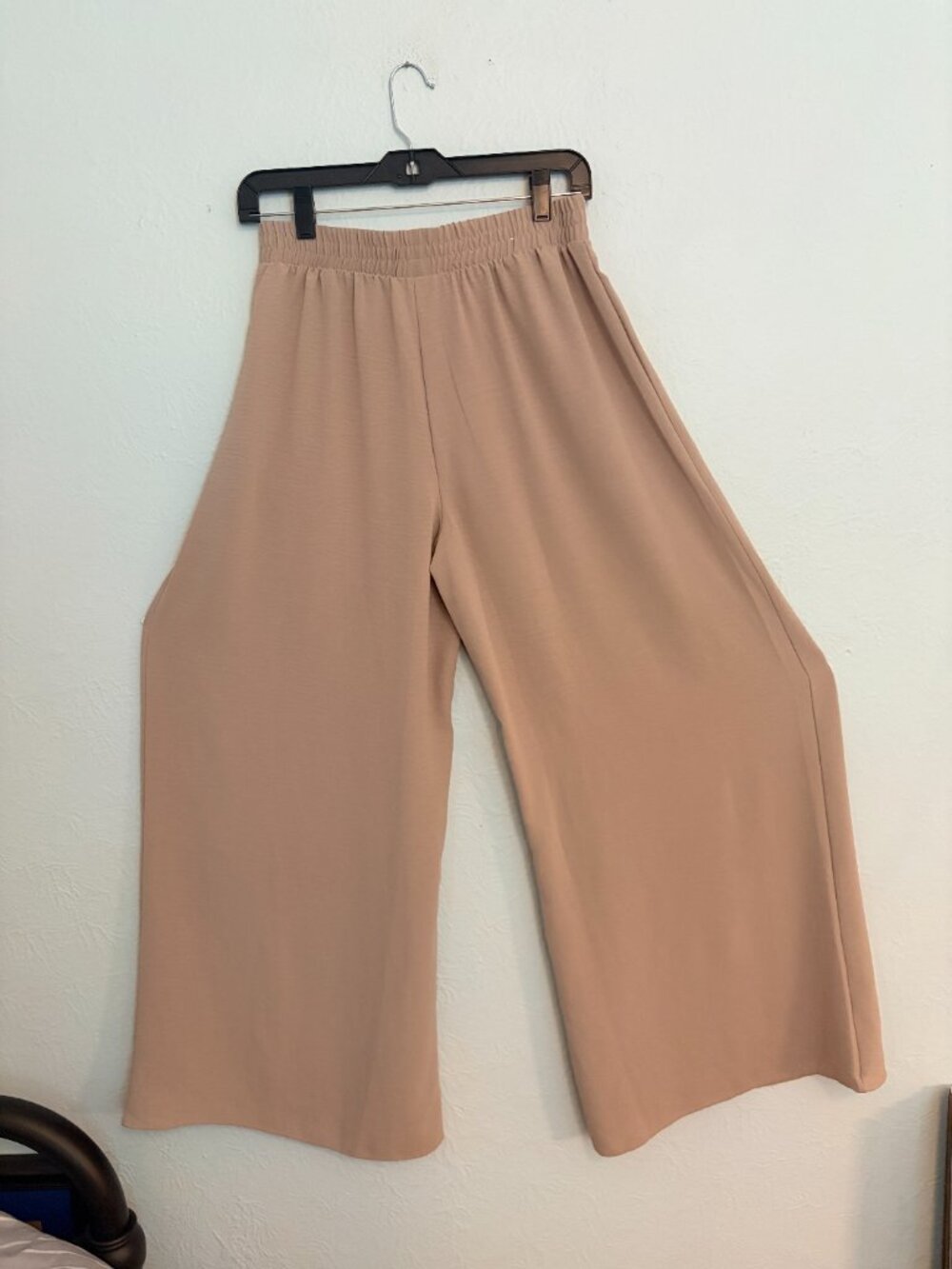 Zara Wide Leg Pants Womens M Taupe Beige Elastic Waist Flowy Vacation Resortwear - Picture 3 of 8